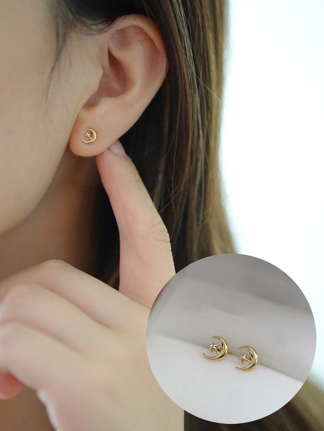 Crescent Star Stud Earrings