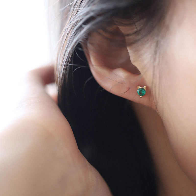 Emerald Cat Stud Earrings