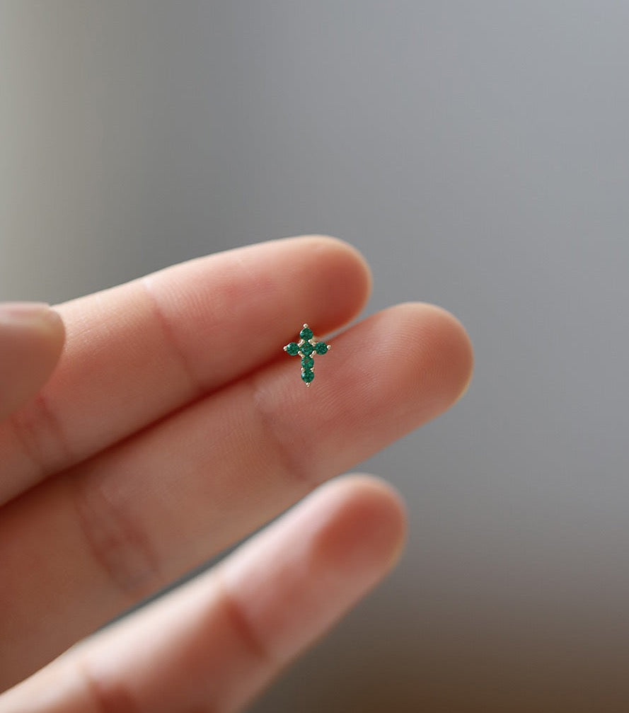 Emerald Cross Stud Earrings